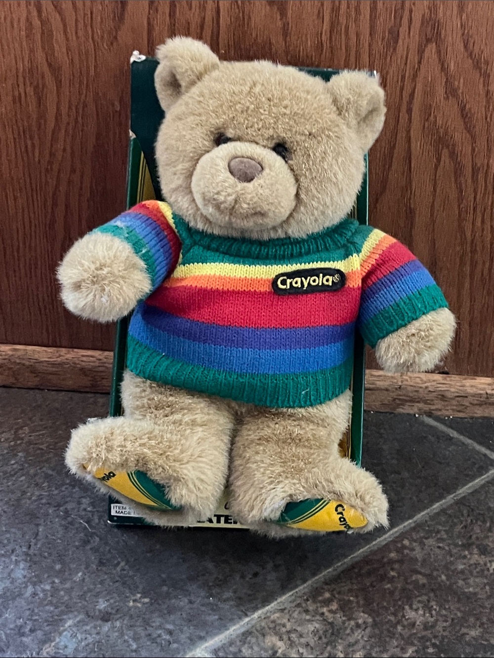 Gund Tan Teddy Bear with Rainbow Stripe Sweater
